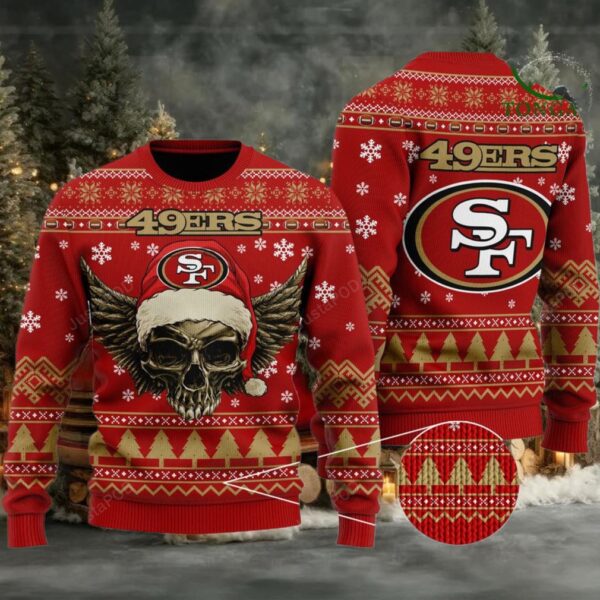Nfl San Francisco 49Ers Golden Skull Christmas Ugly Sweater Moderntees