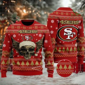 Nfl San Francisco 49Ers Golden Skull Christmas Ugly Sweater Moderntees