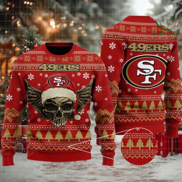 Nfl San Francisco 49Ers Golden Skull Christmas Ugly Sweater Moderntees