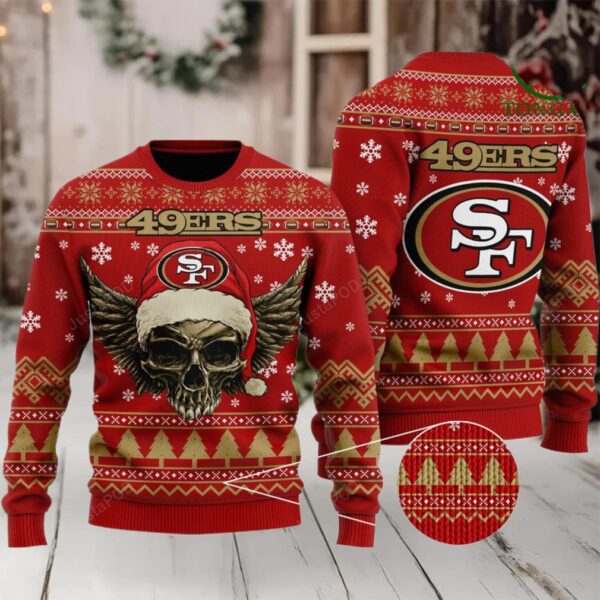 Nfl San Francisco 49Ers Golden Skull Christmas Ugly Sweater Moderntees