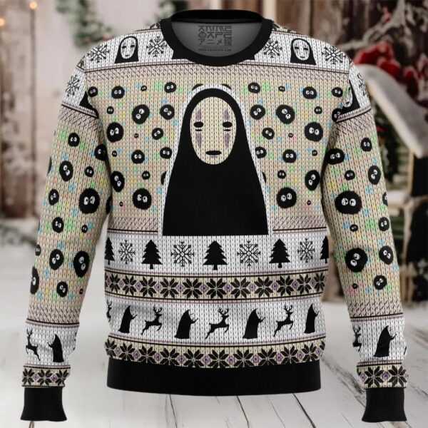 No Face and Soot Sprites Spirited Away Studio Ghibli Ugly Christmas Sweater