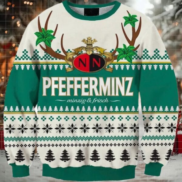 Nordbrand Pfefferminz Christmas Reindeer Ugly Sweater
