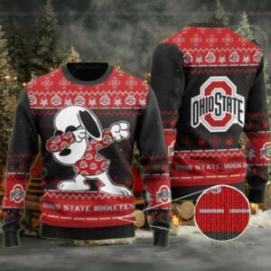 Ohio State Gift For Fan Ugly Wool Sweater Christmas Snoopy Dabbing Ugly Sweater 3D Gift For Christmas Moderntees