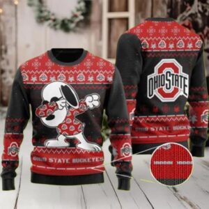 Ohio State Gift For Fan Ugly Wool Sweater Christmas Snoopy Dabbing Ugly Sweater 3D Gift For Christmas Moderntees