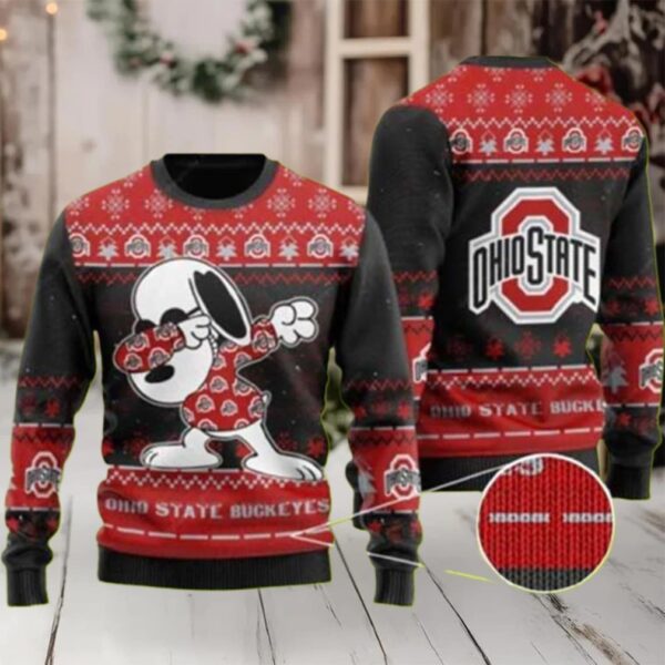 Ohio State Gift For Fan Ugly Wool Sweater Christmas Snoopy Dabbing Ugly Sweater 3D Gift For Christmas Moderntees