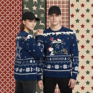 Peanuts Snoopy Dallas Cowboys House Blue Funny Christmas Ugly Sweater