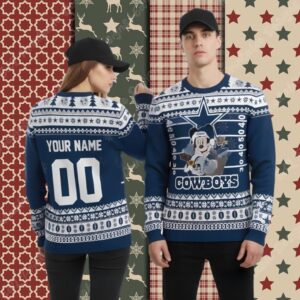 Personalized Dallas Cowboys Mickey Blue Couples Ugly Sweater