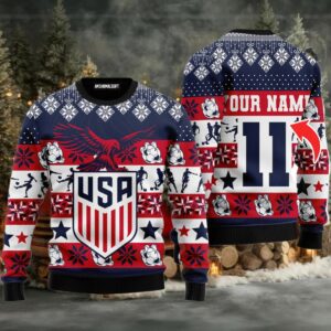 Personalized Name Football Ugly Sweater, Usa Champion Cup Footbal Ugly Sweater For Men & Women, Perfect Gift For Football Lovers, Friends, Family Moderntees