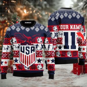 Personalized Name Football Ugly Sweater, Usa Champion Cup Footbal Ugly Sweater For Men & Women, Perfect Gift For Football Lovers, Friends, Family Moderntees