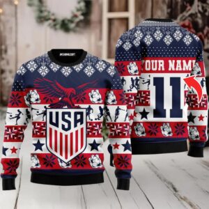 Personalized Name Football Ugly Sweater, Usa Champion Cup Footbal Ugly Sweater For Men & Women, Perfect Gift For Football Lovers, Friends, Family Moderntees