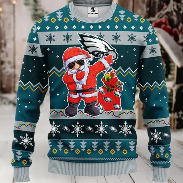 Philadelphia Eagles Dabbing Santa Claus Christmas Ugly Sweater Moderntees