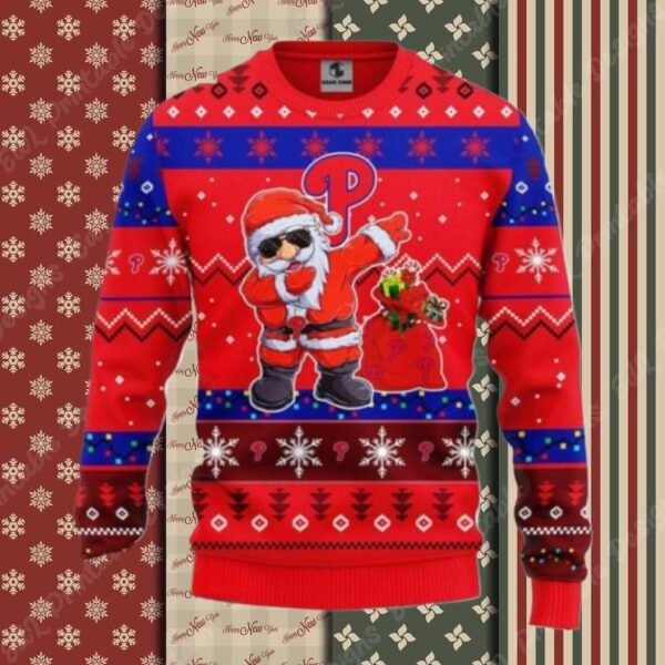 Philadelphia Phillies Santa Dabbing Red Ugly Christmas Sweater