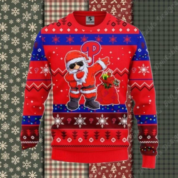 Philadelphia Phillies Santa Dabbing Red Ugly Christmas Sweater
