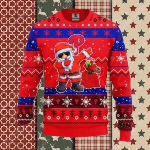 Philadelphia Phillies Santa Dabbing Red Ugly Christmas Sweater
