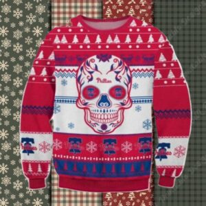 Philadelphia Phillies Skull Design Red And White Ugly Sweater