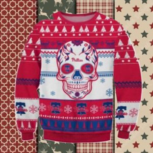 Philadelphia Phillies Skull Design Red And White Ugly Sweater