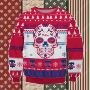 Philadelphia Phillies Skull Design Red And White Ugly Sweater