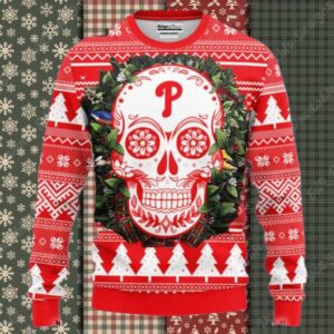 Philadelphia Phillies Skull Ugly Christmas Sweater