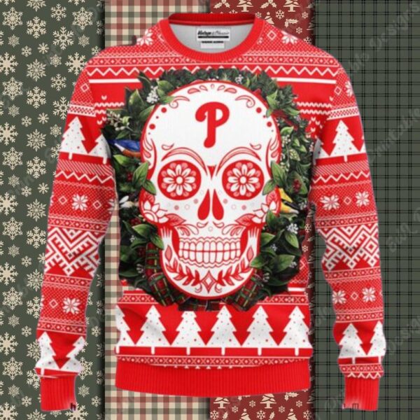 Philadelphia Phillies Skull Ugly Christmas Sweater