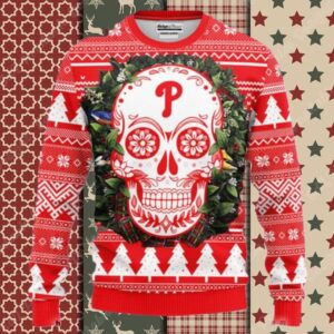 Philadelphia Phillies Skull Ugly Christmas Sweater