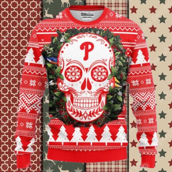 Philadelphia Phillies Skull Ugly Christmas Sweater