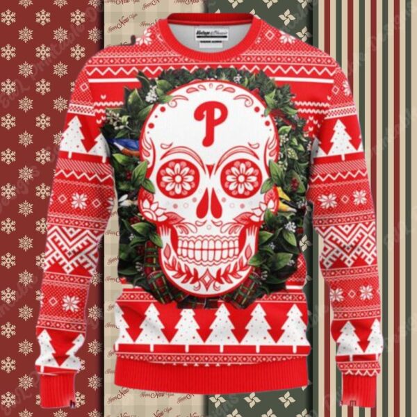 Philadelphia Phillies Skull Ugly Christmas Sweater