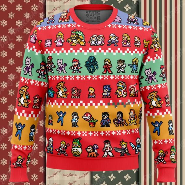 Pixel Smash Super Smash Bros Ugly Christmas Sweater