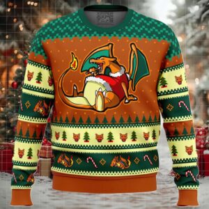 Pokemon Eating Candy Cane Charizard Ugly Christmas Sweater