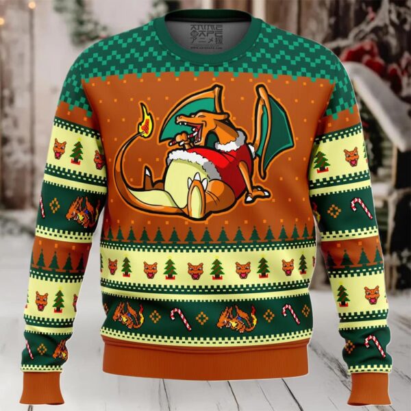 Pokemon Eating Candy Cane Charizard Ugly Christmas Sweater