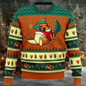 Pokemon Eating Candy Cane Charizard Ugly Christmas Sweater