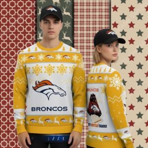 Rocky Mountain Denver Broncos Yellow White Party Xmas Ugly Sweater