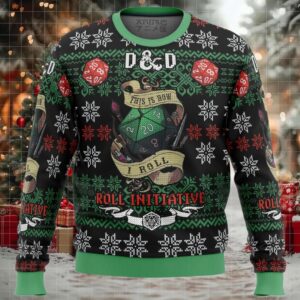 Roll Initiative Dungeons & Dragons Ugly Christmas Sweater