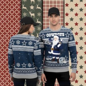 Santa Claus Coming Dallas Cowboys Blue Family Christmas Ugly Sweater