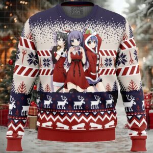 Santa Hitagi, Tsubasa, and Suruga Bakemonogatari Ugly Christmas Sweater