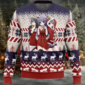 Santa Hitagi, Tsubasa, and Suruga Bakemonogatari Ugly Christmas Sweater