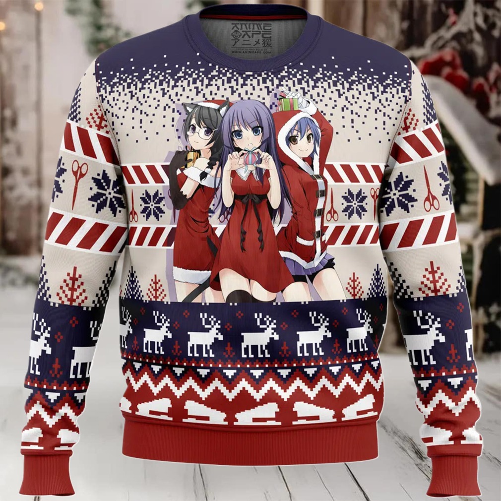 Santa Hitagi, Tsubasa, and Suruga Bakemonogatari Ugly Christmas Sweater Santa Hitagi, Tsubasa, and Suruga Bakemonogatari Ugly Christmas Sweater