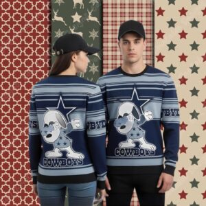 Snoopy Dabbing Dallas Cowboys Blue Funny Christmas Ugly Sweater