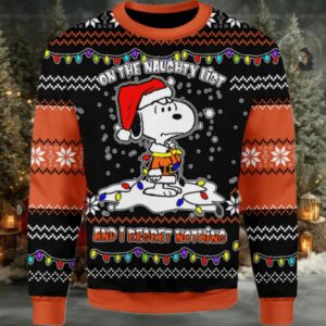 Snoopy On The Naughty List And I Regret Nothing Ugly Sweater, Snoopy Christmas Light Christmas Sweater, Snoopy Gift, Snoopy Shirt Moderntees