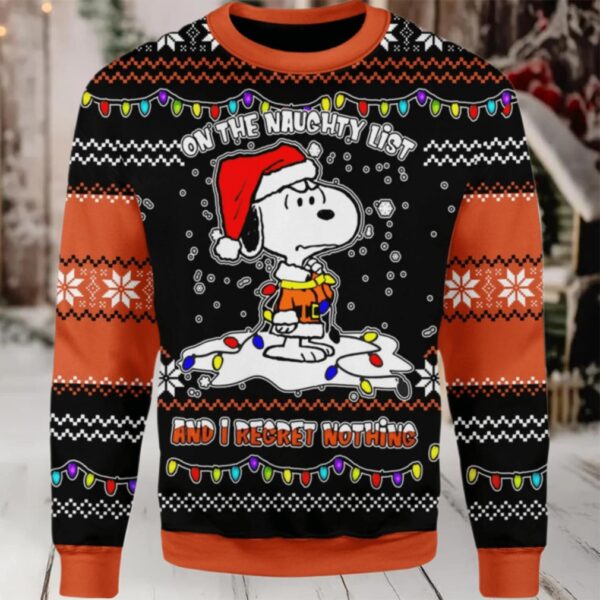 Snoopy On The Naughty List And I Regret Nothing Ugly Sweater, Snoopy Christmas Light Christmas Sweater, Snoopy Gift, Snoopy Shirt Moderntees
