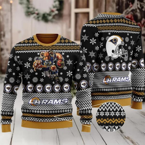 Sports Football Team Los Angeles Rams With Rampage The Mascot For Football Fans Gift For Fan Ugly Wool Sweater Christmas Ugly Sweater Christmas Sweaters Moderntees