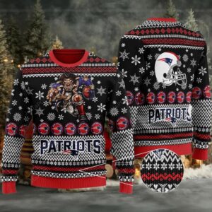 Sports Football Team New England Patriots Player With Helmet And Ball For Football Fans Gift For Fan Ugly Wool Sweater Christmas Ugly Sweater Christmas Sweaters Moderntees