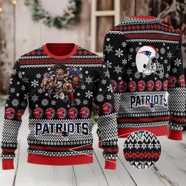 Sports Football Team New England Patriots Player With Helmet And Ball For Football Fans Gift For Fan Ugly Wool Sweater Christmas Ugly Sweater Christmas Sweaters Moderntees
