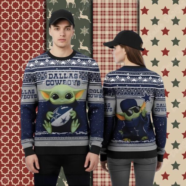 Star Wars Dallas Cowboys Baby Yoda Blue Funny Xmas Ugly Sweater