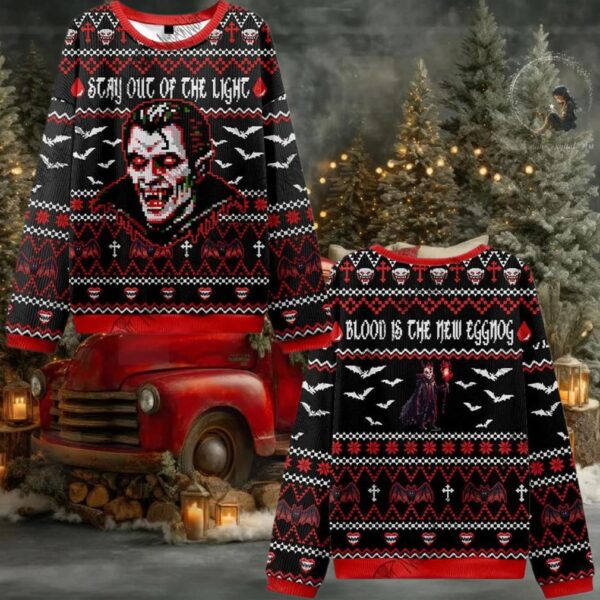 Stay Out Of The Light Blood Ugly Sweater 2025 Christmas