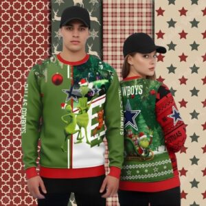 The Grinch And Dog Max Dallas Cowboys Red Christmas Ugly Sweater