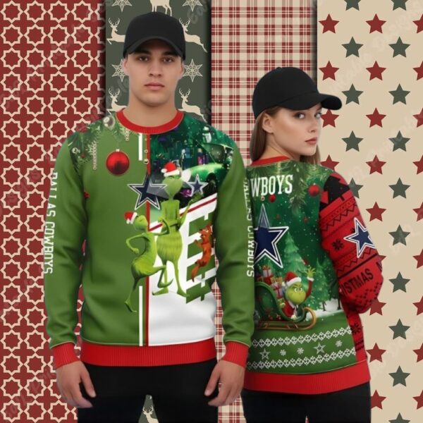 The Grinch And Dog Max Dallas Cowboys Red Christmas Ugly Sweater