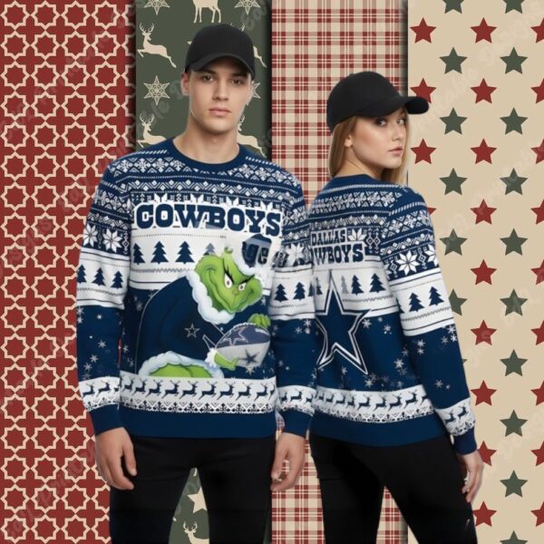 The Grinch Stole Christmas Dallas Cowboys Blue Holiday Ugly Sweater