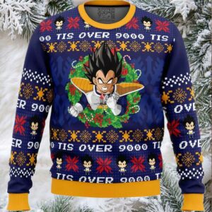Tis Over 9000 Dragon Ball Z Ugly Christmas Sweater Tis Over 9000 Dragon Ball Z Ugly Christmas Sweater