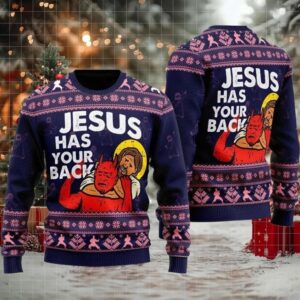 2025 Jesus Has Your Back Ugly Christmas Sweater
