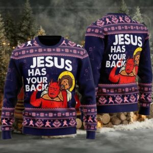 2025 Jesus Has Your Back Ugly Christmas Sweater
